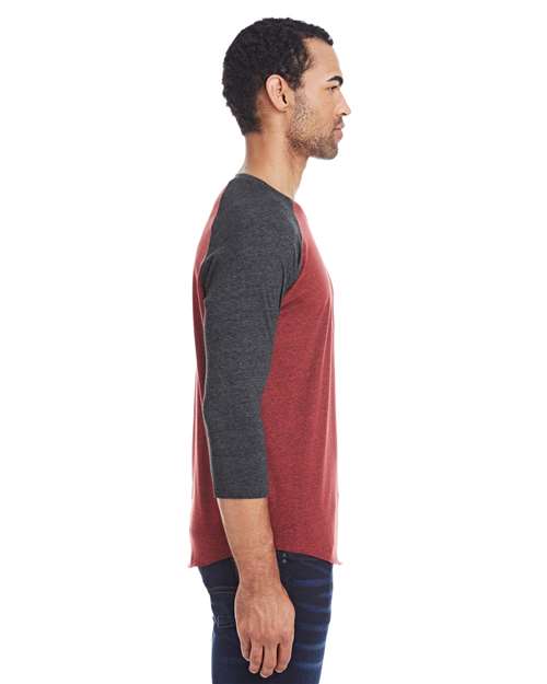 Reishore 302G — Unisex Triblend Three-Quarter Sleeve Raglan T-Shirt — Cardinal Black/ Black Triblend