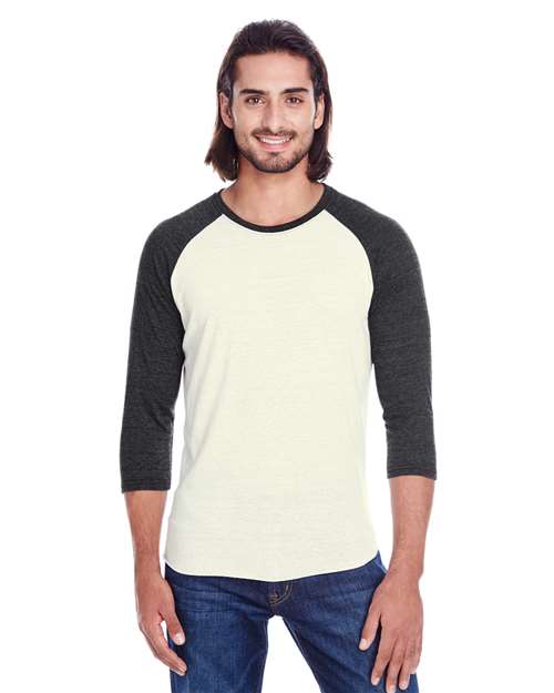 Reishore 302G — Unisex Triblend Three-Quarter Sleeve Raglan T-Shirt — Cream/ Black Triblend