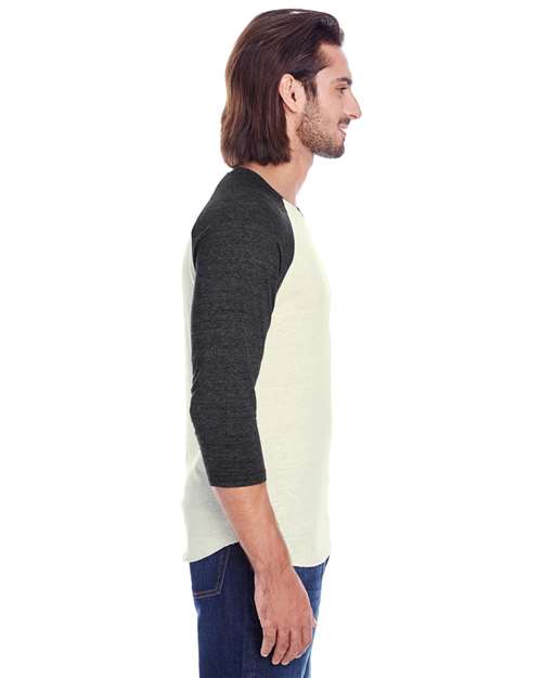 Reishore 302G — Unisex Triblend Three-Quarter Sleeve Raglan T-Shirt — Cream/ Black Triblend