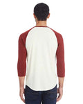 Reishore 302G — Unisex Triblend Three-Quarter Sleeve Raglan T-Shirt — Cream/ Cardinal Black Triblend