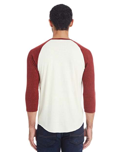 Reishore 302G — Unisex Triblend Three-Quarter Sleeve Raglan T-Shirt — Cream/ Cardinal Black Triblend
