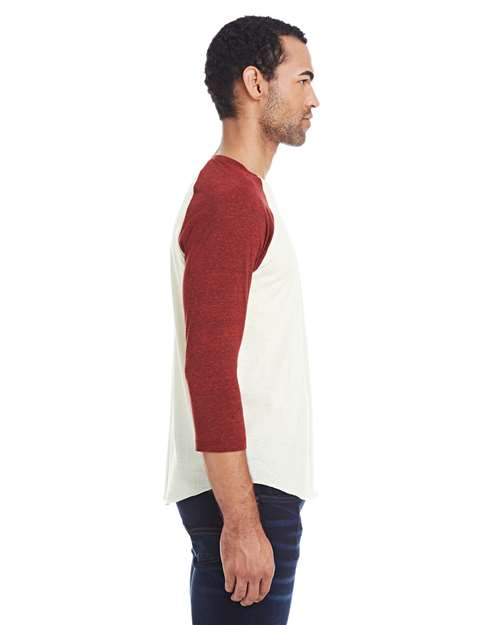 Reishore 302G — Unisex Triblend Three-Quarter Sleeve Raglan T-Shirt — Cream/ Cardinal Black Triblend