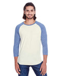 Reishore 302G — Unisex Triblend Three-Quarter Sleeve Raglan T-Shirt — Cream/ Navy Triblend