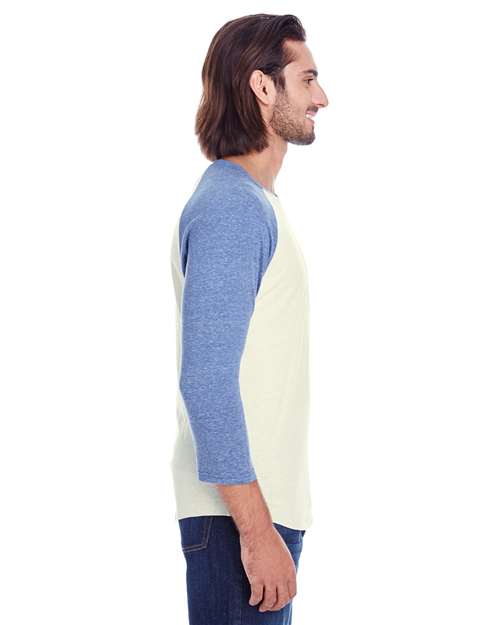 Reishore 302G — Unisex Triblend Three-Quarter Sleeve Raglan T-Shirt — Cream/ Navy Triblend
