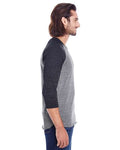Reishore 302G — Unisex Triblend Three-Quarter Sleeve Raglan T-Shirt — Grey/ Black Triblend