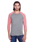 Reishore 302G — Unisex Triblend Three-Quarter Sleeve Raglan T-Shirt — Grey/ Red Triblend