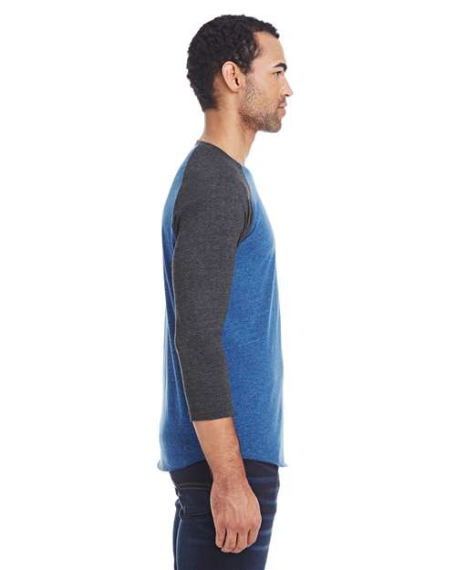 Reishore 302G — Unisex Triblend Three-Quarter Sleeve Raglan T-Shirt — Royal Black/ Black Triblend