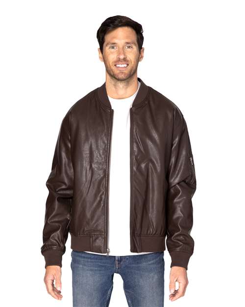 Reishore 395J — Unisex Bomber Jacket — Brown Vegan Leather