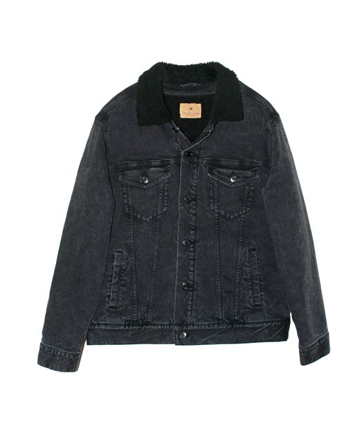 Reishore 372J — Unisex Sherpa-Lined Denim Jacket — Black Denim/ Black