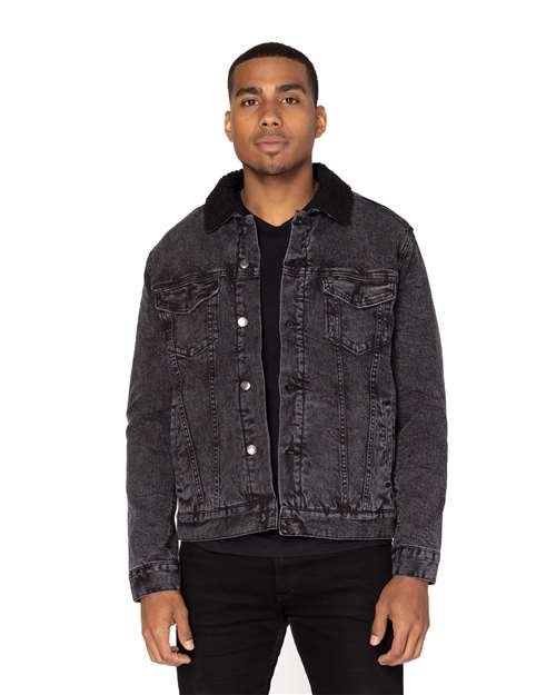 Reishore 372J — Unisex Sherpa-Lined Denim Jacket — Black Denim/ Black