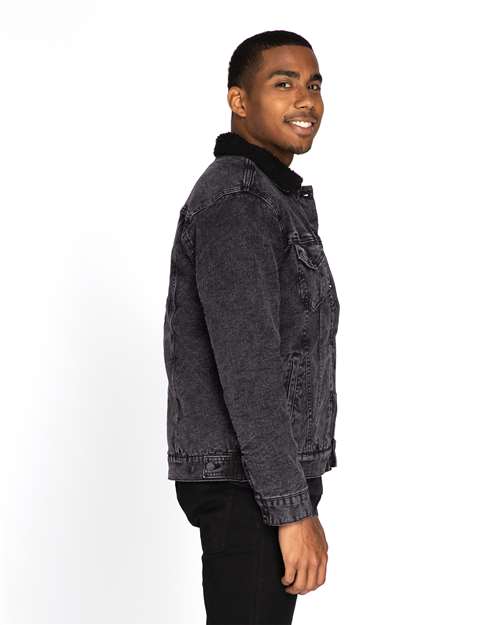 Reishore 372J — Unisex Sherpa-Lined Denim Jacket — Black Denim/ Black