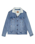 Reishore 372J — Unisex Sherpa-Lined Denim Jacket — Light Denim/ Off White