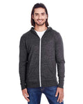 Reishore 302Z — Unisex Triblend Full-Zip Lightweight Hooded Sweatshirt — Black Triblend