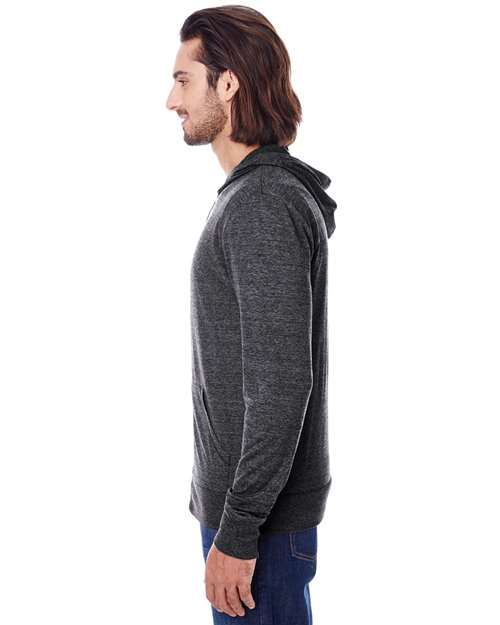 Reishore 302Z — Unisex Triblend Full-Zip Lightweight Hooded Sweatshirt — Black Triblend