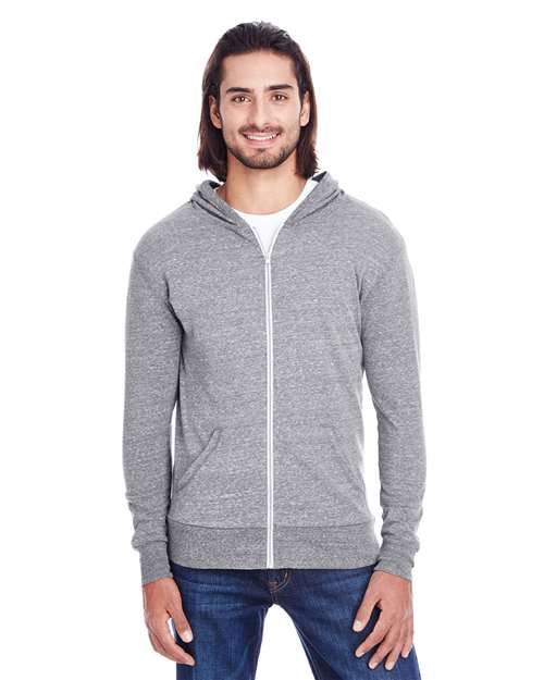 Reishore 302Z — Unisex Triblend Full-Zip Lightweight Hooded Sweatshirt — Grey Triblend