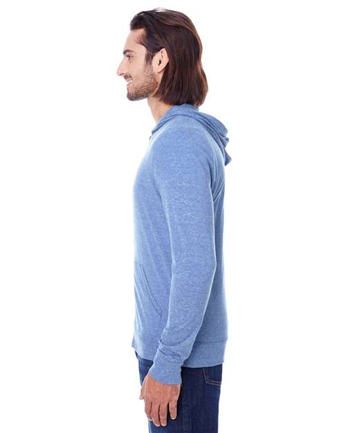 Reishore 302Z — Unisex Triblend Full-Zip Lightweight Hooded Sweatshirt — Navy Triblend