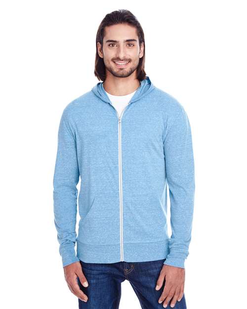 Reishore 302Z — Unisex Triblend Full-Zip Lightweight Hooded Sweatshirt — Royal Triblend